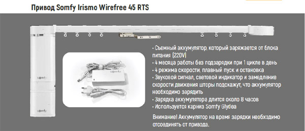 Автоматический карниз на акумуляторе IRISMO от Somfy